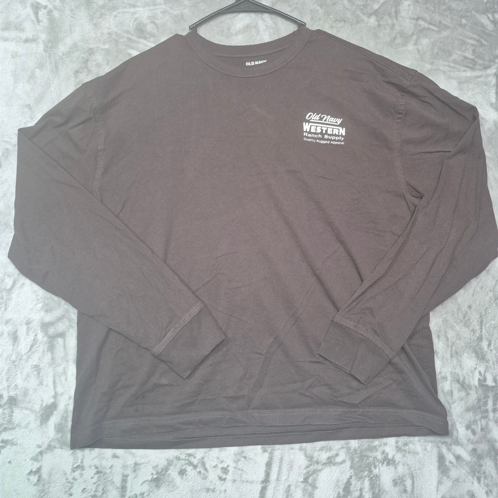 Old Navy Western Ranch Supply Brown Long Sleeve Graphic Tee Mens L Heavyweight